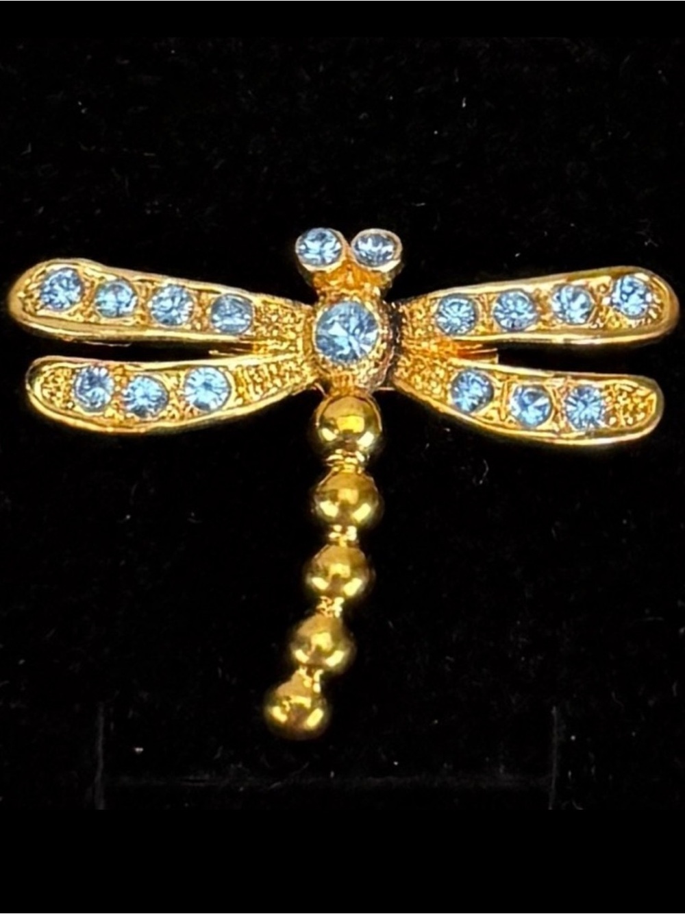 Tiny Goldtone and Blue Dragonfly Brooch